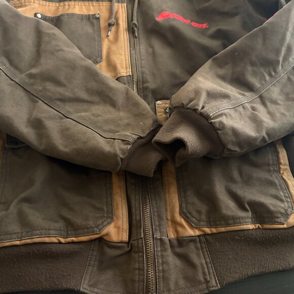 Mens Snap On Tools Brown Insulated Hooded Canvas Jacket Size Medium 123408 - Picture 2 of 11